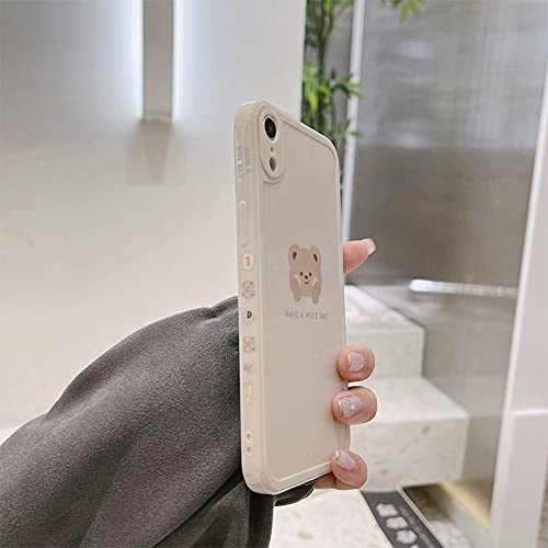 Ownest Compatible For Iphone Xr Case Cute Painted Design Brown Bear With Cheeks For Women Girls Fashion Slim Soft Flexible Tpu Rubber For Iphone Xr-Beige #TOP4