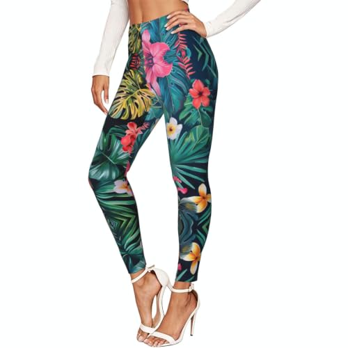 Leggings suaves mujer para pilates y running con diseño floral y hojas tropicales elásticos