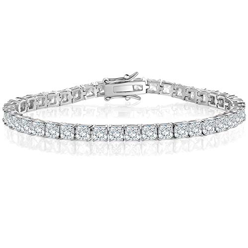 18K White Gold Plated Princess Cut Cubic Zirconia Classic Tennis Bracelet 7.5 Inch