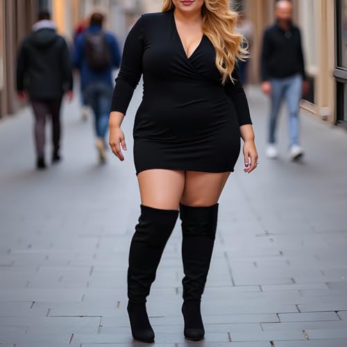 YING LAN Women's Wide Calf Over The Knee Pull On Chunky Block Heel Tall Boots4