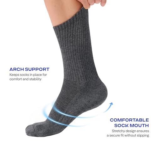 Image of CoolMate Mens Grip Socks, Non Slip Athletic Socks for Pilates, Yoga | Grip pads keep their hold wash after wash. Soft cotton-poly blend for pilates, yoga, barre, or post-surgery recovery at home.