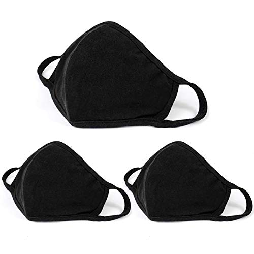 Aooba 3 Pcs Fashion Protective Face Masks, Unisex Black Dust Cotton Mouth Masks, Washable, Reusable Masks