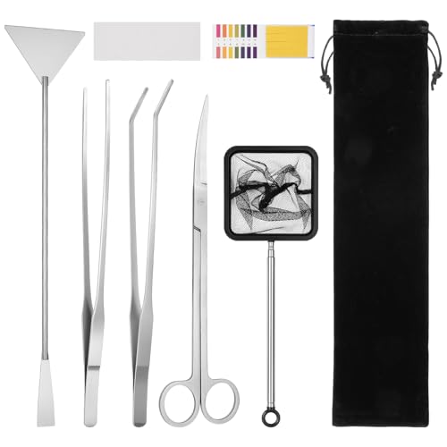 Flintronic Aquarium Kit Outil, 7 en 1 Aquarium Aquascaping Kit, INOX réservoir d'eau Réservoir Eau Plante Pinces Ciseaux Outils Set,Pinces d'alimentation pour Reptiles,Plantes Aquatiques et Terrarium
