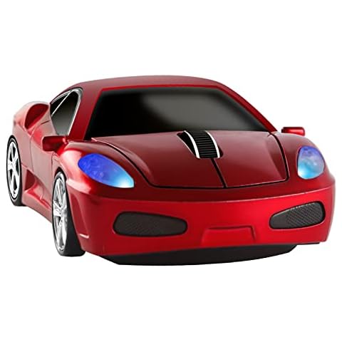 EALEK Wireless Mouse, Cool Car Computer Mouse, 2.4GHz 1600DPI USB Optical Mouse, 3 Buttons Ergonomic Wireless Mouse for Laptop/PC/Windows/Notebook/Mac-Red Cover