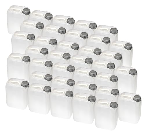 5L / 1.32 Gallon Black Jerrican | Tamper Evident Screw Cap | Food Grade Quality | BPA Free | Perfect Container to Ship Chemicals & Liquids | Easy Stacking HDPE Containers | Pack of 35