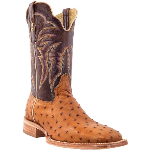 Mens Full Quill Ostrich Embroidered Square Toe Casual Boots Mid Calf - Brown