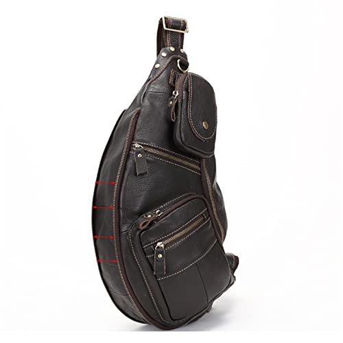 Men's Chest Bag Men's Leather Shoulder Bags Casual Messenger Bags Chest Bags for Travel Hiking Running(Coffee)2