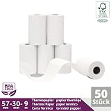 Ec-Cash rolki termiczne 57 mm x 9 m x 12 mm – rolki kasowe – papier termiczny – rolki bonowe do bankomatu – czytniki kart kredytowych (57 x 30 x 12) – z tekstem tekstu obciążenia SEPA (50 rolek)