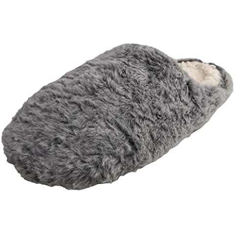 Atano Mens Plush Mule Slippers with Fleece Lining Grey 7/8 UK Cover