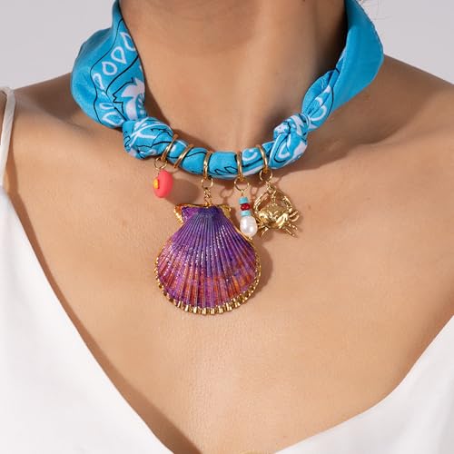 Women's Adjustable Scarf Necklace with Shell Pendant - Silk Blend Beach Jewelry for Layered Year-Round Wear2