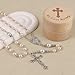 My First Rosary Baptism Gifts Rosary Catholic Keepsake Box for Baby Shower First Communion Christian Beads Gifting Set (Pink)