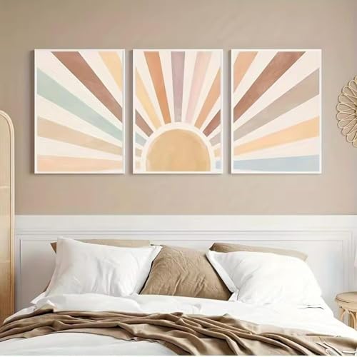 Affiche art bohème pour salon moderne | Lot de 3 toiles soleil rétro 50x70cm