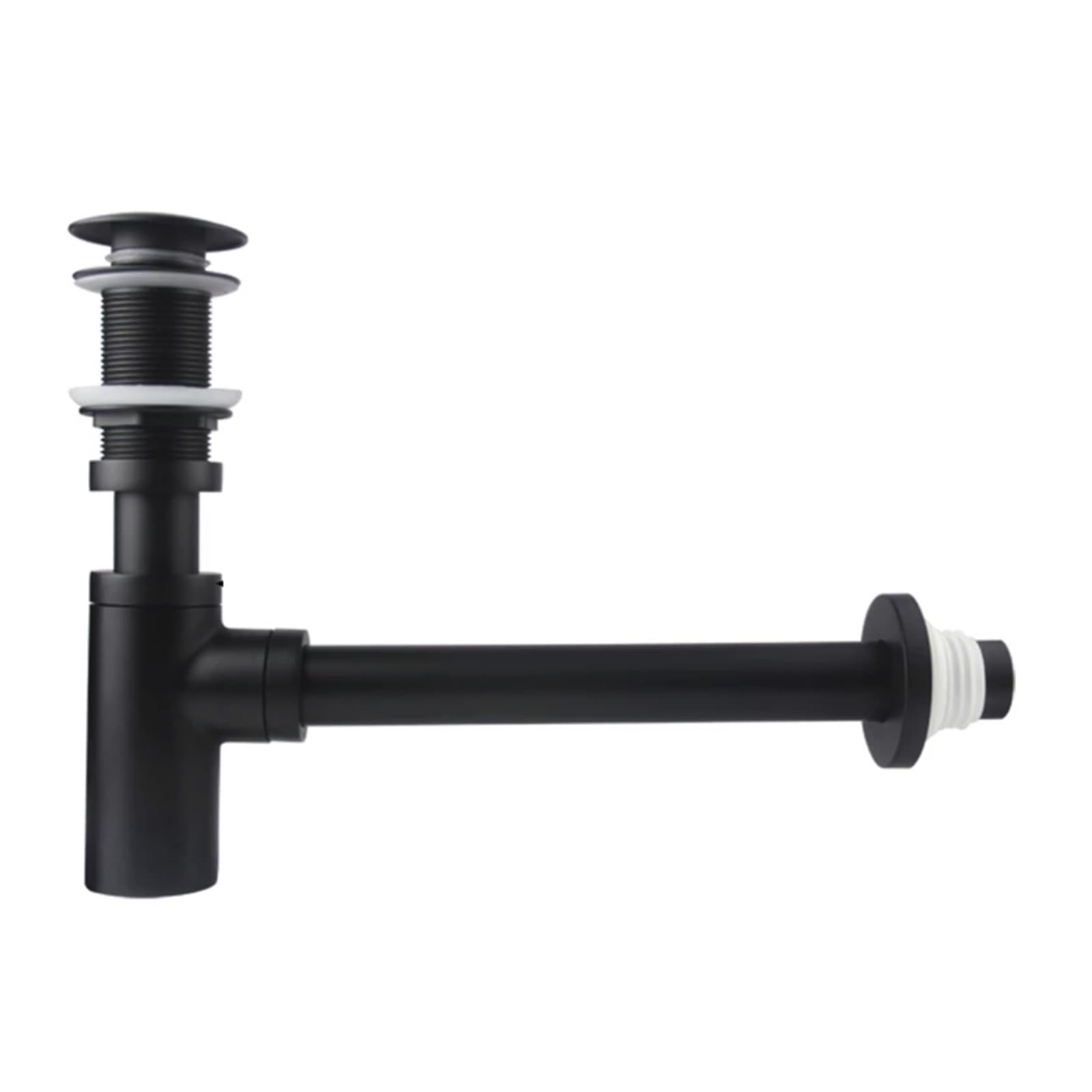 Xiehya Black Flat Water Pipe Set 1 Pcs Basin Pop Up Drain Black/Gold Brass Bathroom Sink Siphon Drains Bottle Trap P-Trap Pipe Waste Wall Drainage Kit For Diy Tools(Black Flat Water Pipe Set)