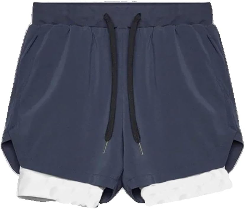 Men' Sports Shorts in Running Double Layer Breathable Fitness Bodybuilding Training Jogging Shorts