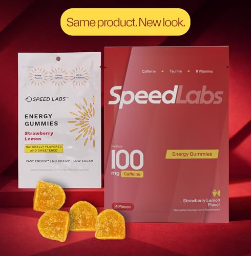 Image of Speed Labs Caffeine Energy Gummies Strawberry Lemon Natural, 25mg Caffeine, Taurine, B-Vitamins per Piece, Vegan, Gluten Free, 1g Added Sugar (8 Packs, Strawberry Lemon)