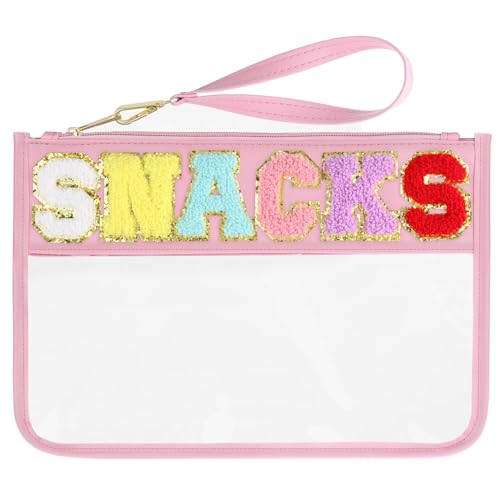 HIGH FIT Snack Bags Pouch Travel Makeup Bag Chenille Letter Patch - Waterproof Nylon Clear Cosmetic Bag/Tote Bag/Makeup Travel Bag/for Women Girls