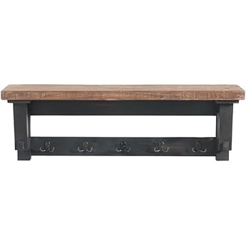 Alaterre Furniture Pomona Metal & Wood Wall Coat Hook, 48 in. Brown, Stylish Rustic Industrial Styling, 6 Strong Coat Hooks, French Cleat Hanging System, Solid Pine Wood for Years of Durability