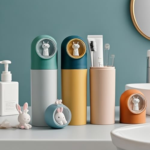 Estojo de pasta de dentes portátil de coelho fofo organizador de escova de dentes à prova de poeira para estudantes caixa de armazenamento de escova de dentes de viagem - verde