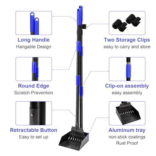 Twocorn Pooper Scooper, Dog Pooper Scooper Tray and Rake Set with Adjustable Stainless Steel Long Handle for Large Medium Small Dogs (Blue) by twocorn - Image 2