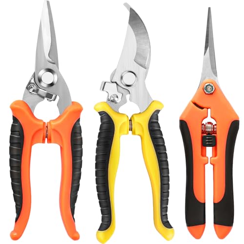 3 Pack Garden Pruning Shears, Stainless Steel Blades, Gardening Shears, Scissors, Clippers, Modern Style, Orange