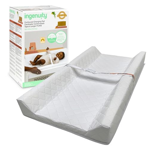 Ingenuity Contoured Changing Pad – Includes Waterproof Changing Liner and Safety Fastening Strap with Quick-Release Buckle