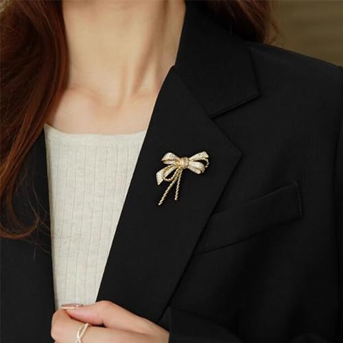 Image of Bow Brooch Pins for Women Vintage Rhinestone Crystal Statement Ribbon Bow Brooch Jewelry Gifts for Daily Wear Parties Weddings