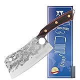 XYJ Asian Vegetable Cleaver Meat Knife 7 Inch Full Tang Stainless Steel Finger Hole Knife Blade...