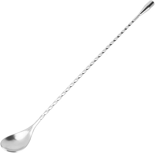 Cuchara mezcladora de mango largo, cuchara mezcladora de barra de acero inoxidable de 12.2 pulgadas, cuchara mezcladora de cóctel con mango en