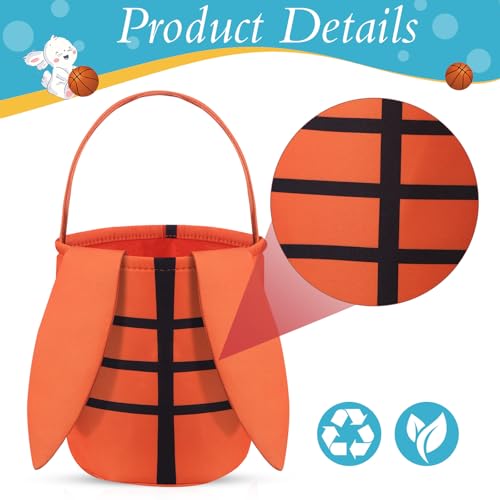 Image of Kacctyen Easter Basketball Bunny Basket Easter Sports Baskets with Rabbit Ears Tote Easter Snack Bags for Easter Egg Hunt Game