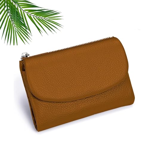 Unisex Pebble Leather Wallet, Multicolor Clutch for Women, Card Holder & Coin Purse, Short Genuine Leather Purse for Coins and Cards (Brown)