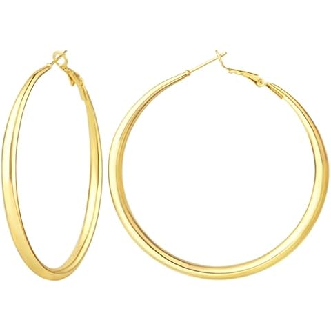 14K Gold/Silver Plated Big Hoop Earrings for Women, Hypoallergenic Lightweight Large Thick Hoops Earrings Trendy Jewelry for Womens for Party 30, 40, 50, 60mm Cover