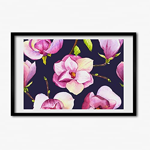 Tableau photo Magnolia avec cadre en bois moderne 60x40 cm pour salon cosy