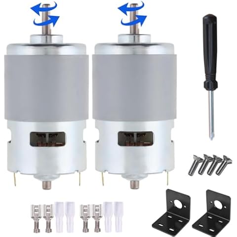 775 DC Motor 12V-24V DC Motor High Torque DC Motor 10000-20000 RPM Dual Ball Bearings Quiet Power Wheels Motor Upgrade DC Motor（with Bracket） (2Pack - D Shaft Motors) Cover