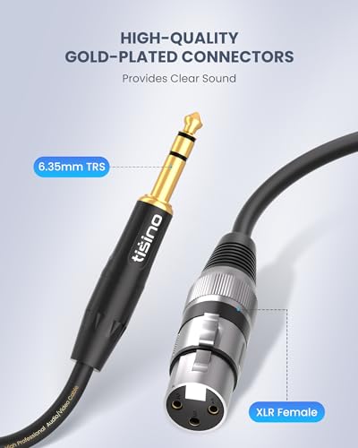 Tisino Female XLR to 1/4'' TRS Microphone Cable, 6.35mm Stereo Jack to 3-pin XLR Female Balanced Interconnect Micphone Cable - 15FT - Thumbnail 2