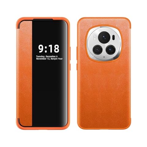 ZORSOME for Honor Magic 6 Pro Smart Clear View Cover,Ultra Slim Leather Flip Protective Cover for Honor Magic 6 Pro(Orange) Cover