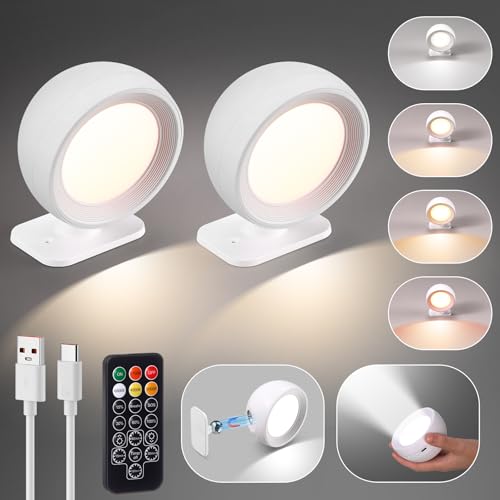 Image of Rossesay 1 Piece LED Wall Lights with Remote, Wall Sconces Lamp Rechargeable Battery Operated Bed Light with 4 Color Temperatures Magnetic Ball 360 Rotation Touch Control for Home Bedroom