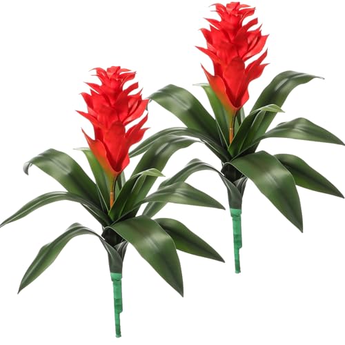 Hotop 2 Pack 16'' Artificial Tropical Bromeliad Flower Fake Ginger