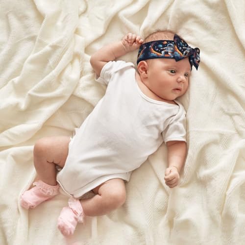 Astronaut galaxy Pattern Baby Bow Headband - Super Stretchy Soft Bows Hair Accessories for Newborn Infant Toddlers Kids Girls - Elastic and Skin-Friendly4