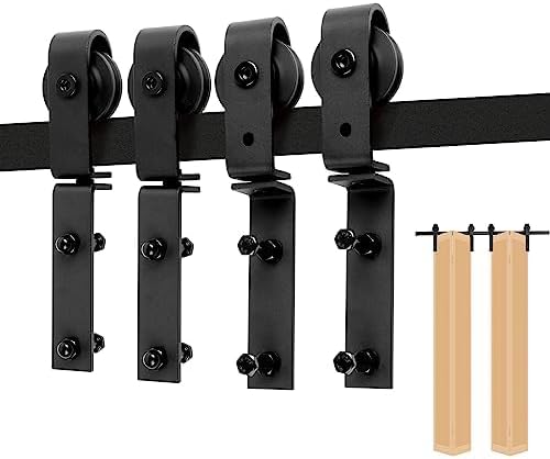 Bi-Folding Barn Door Hardware Kit - Thilemon 48" for 4 Door?Sliding Bifold Sliding Barn Door Hardware Kit?Smoothly and Quietly Black Roller Guide Rail Kit (No Door) 48'' for 4 Door)
