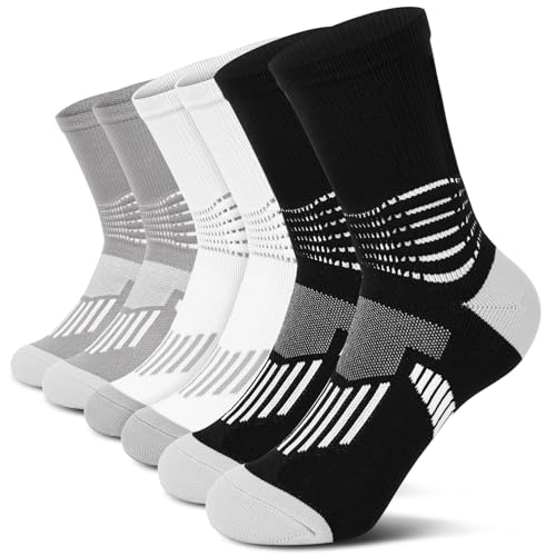 IRAMY Crew Compression Socks Athletic Running Socks for Men Women Plantar Fasciitis Relief 3 Pairs