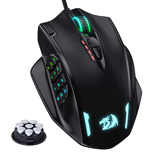 Redragon M908 Impact RGB LED MMO Mouse avec Boutons latéraux Souris de Jeu Filaire Laser avec 12,400 DPI, Haute précision, 19 Boutons de Souris programmables