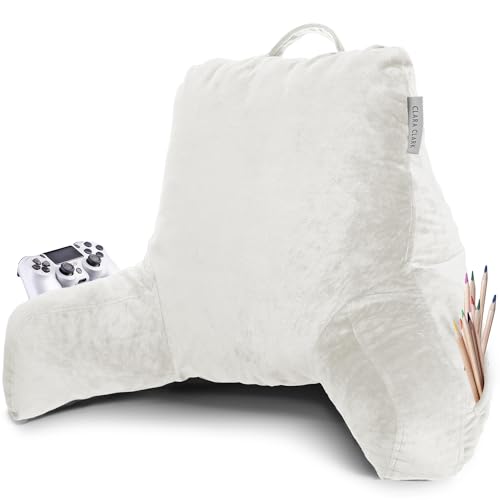 Clara Clark Reading Pillow with Shredded Memory Foam for Sitting Up in Bed and Couch, Back and Arms Adjustable Support for Adults & Teens Backrest Pillows for Reading, with Washable Cover White