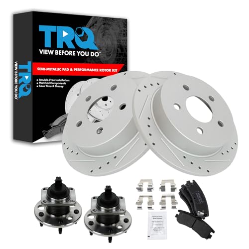 Image of TRQ Performance Rear Brake Pad and Rotor Set Semi Metallic Coated Rotors Compatible with 1999-2004 Oldsmobile Alero 1999-2005 Pontiac Grand Am