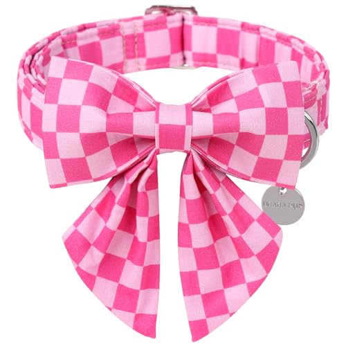 UP URARA PUP Pink Plaid Bowtie Dog Collar M