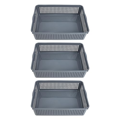 ROMISBABA Caja De 3 Piezas cajas de almacenamiento de diseño rectangular taza de pluma para escritorio cesta de almacenamiento de juguetes cajas almacenaje caja almacenaje el plastico Grey