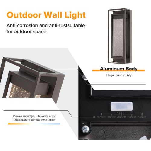 Image of LUTEC 2 Pack Outdoor Wall Light Fixtures, 5 Color Temperature Porch Light Wall Sconce with Crystal Bubble Glass,Waterproof Outdoor Wall Lanterns, Modern Outside Lights for House Front Door Garage