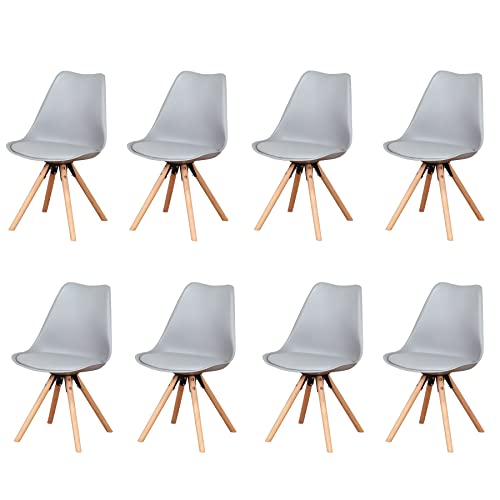 GrandCA HOME Lot de 8 chaises de Salle à Manger rembourrée Moderne avec Pieds en Bois Massif de hêtre (8, Gris) Cover