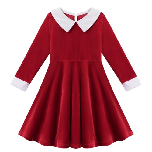 Weixinbuy Girls Velvet Dress Peter Pan Collar Long Sleeve Vintage Twirl Dresses,Kids Halloween Xmas Fall Winter Party Clothes