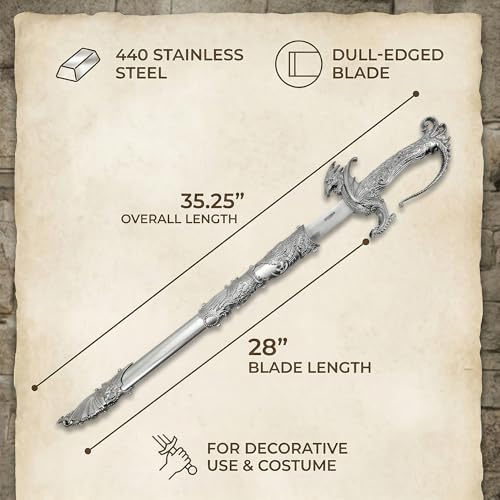 Saint George Dragon Saber – Intricate Dragon Sword Decorative Replica, Dull Blade Knight Fantasy Collectible for Display, Cosplay, and Home Decor - Thumbnail 2