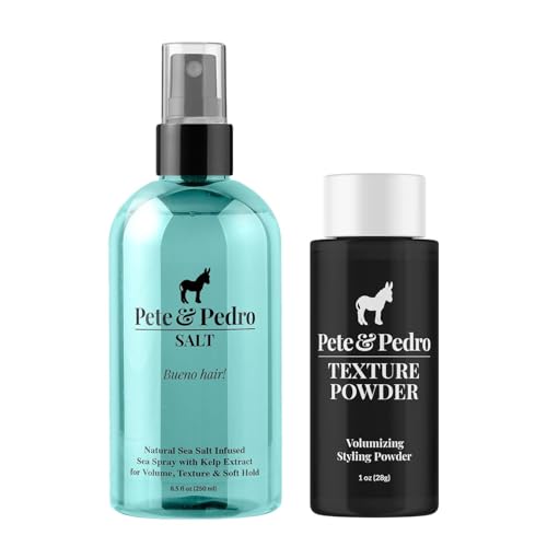 Pete & Pedro Natural Sea Salt Spray 8 oz. & Texture Powder 1 oz. Combo - Adds Instant Volume, Texture, & Thickness to Hair | Medium Hold, Matte Finish, Restyle at Will & Enhances Curls & Waves
